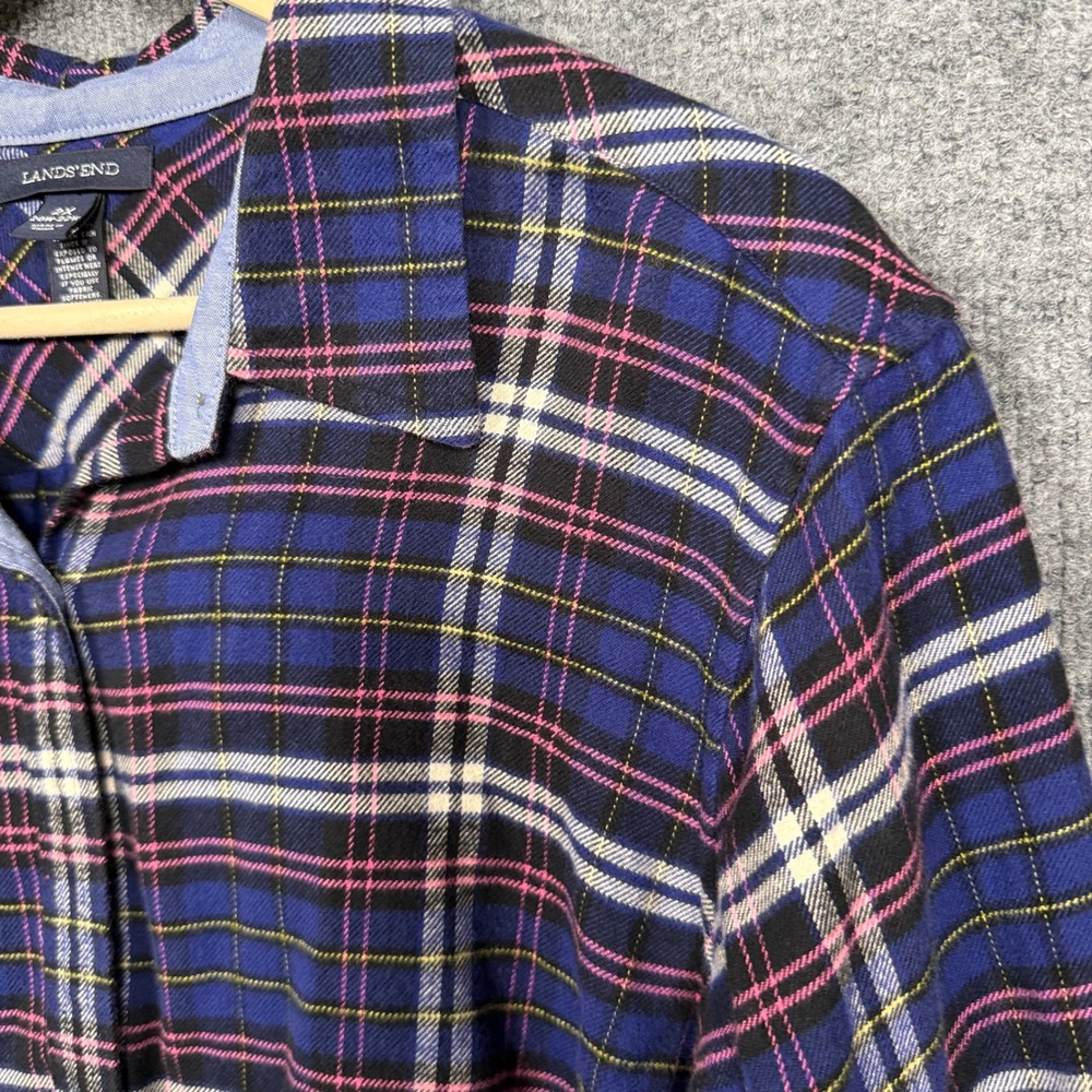 Lands' End Womens Plus Size 2X Shirt Navy Red Plaid Windowpane Cotton Button Up - Picture 4 of 9